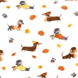 Dachshund Dog Throw Blanket MicroFleece Pumpkin Spice Coffee Sweater Fall Leaves